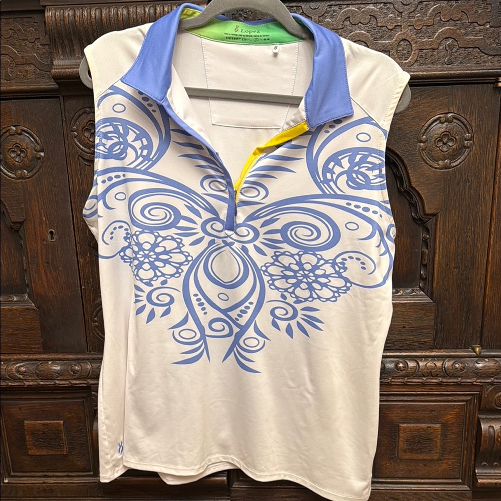 Lopez- Women's Blue and White Golf Top -XXL